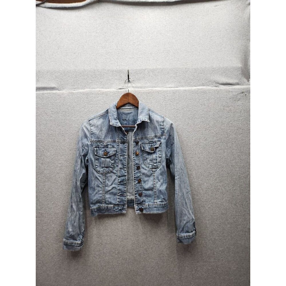Kut From The Kloth Womens XS Distressed Denim Jacket With Button Front & Pockets